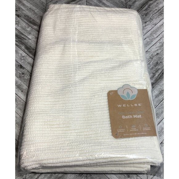Wellbe Bath Mat White 100% Turkish Cotton Blend Anti-Slip 20" x 34" Absorbent - Picture 3 of 4